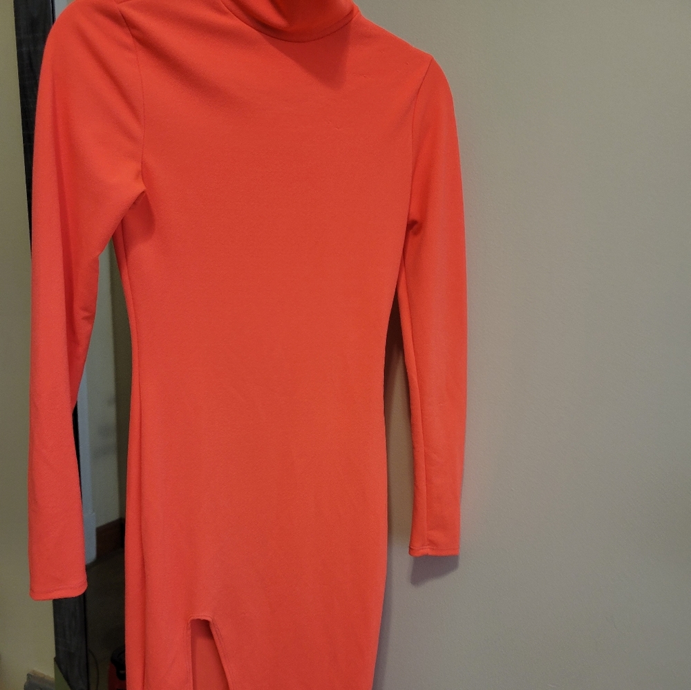 Neon orange fitted dress